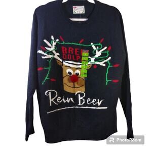 Holiday Ugly Christmas Sweater Unisex Brew Dolph Rein Beer Sweater Size L